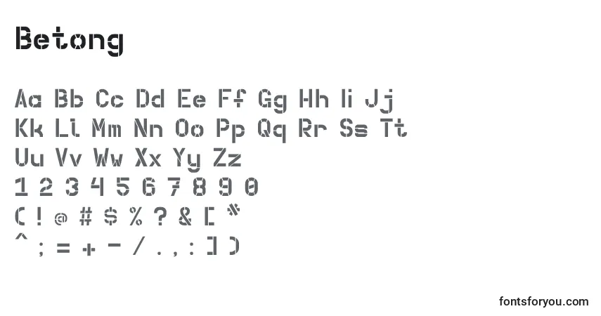 Schriftart Betong – Alphabet, Zahlen, spezielle Symbole