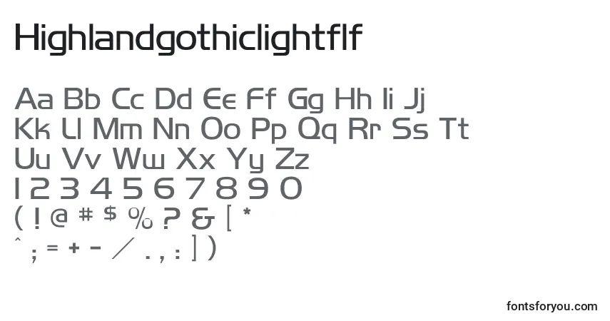 Schriftart Highlandgothiclightflf – Alphabet, Zahlen, spezielle Symbole