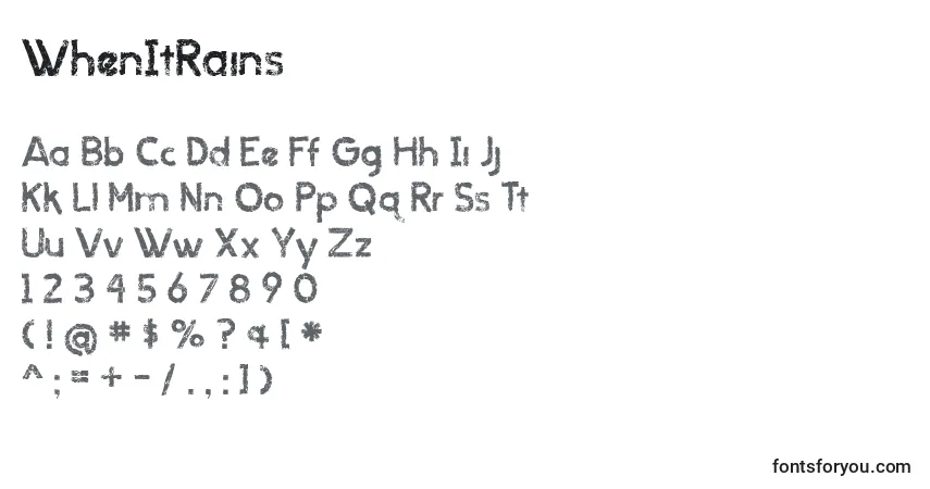 A fonte WhenItRains – alfabeto, números, caracteres especiais