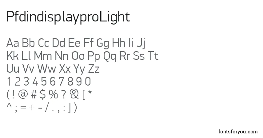Czcionka PfdindisplayproLight – alfabet, cyfry, specjalne znaki