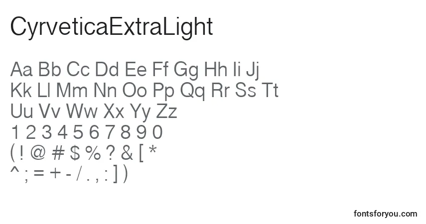 Schriftart CyrveticaExtraLight – Alphabet, Zahlen, spezielle Symbole
