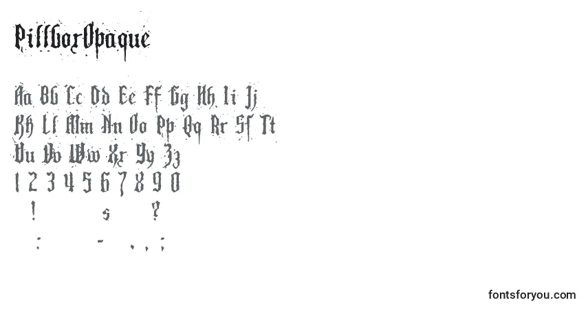 A fonte PillboxOpaque – alfabeto, números, caracteres especiais