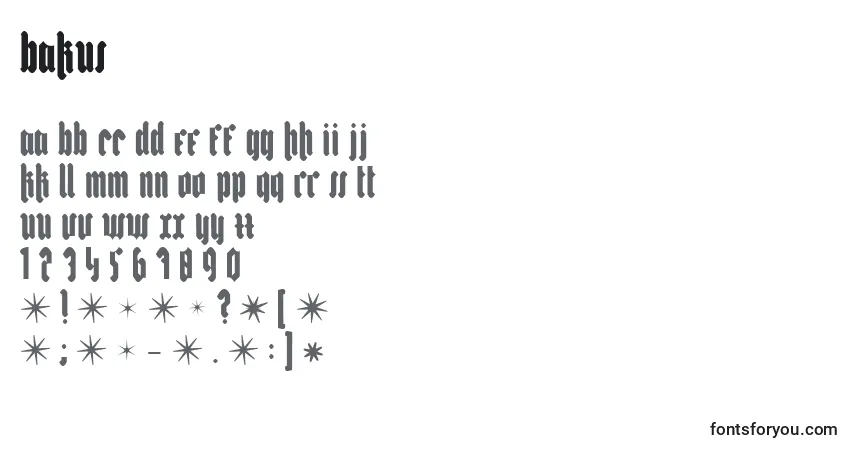Czcionka Bakus – alfabet, cyfry, specjalne znaki