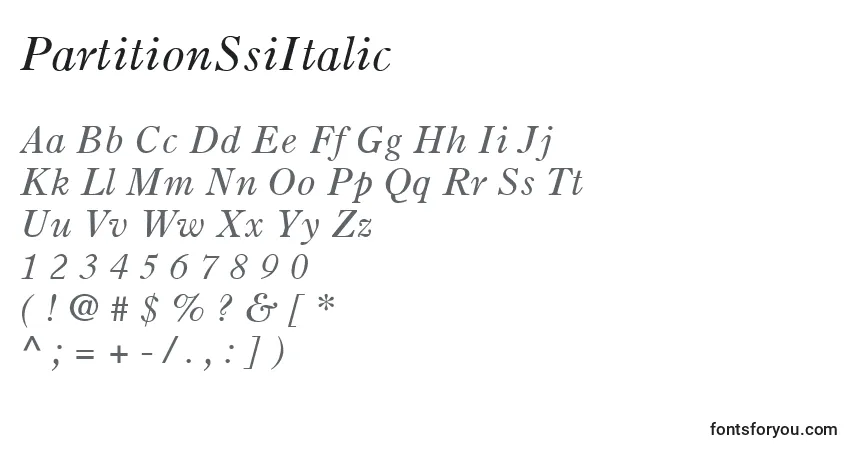 Fuente PartitionSsiItalic - alfabeto, números, caracteres especiales