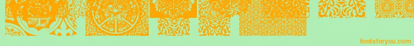 ObeypatternsCaps-Schriftart – Orangefarbene Schriften auf grünem Hintergrund