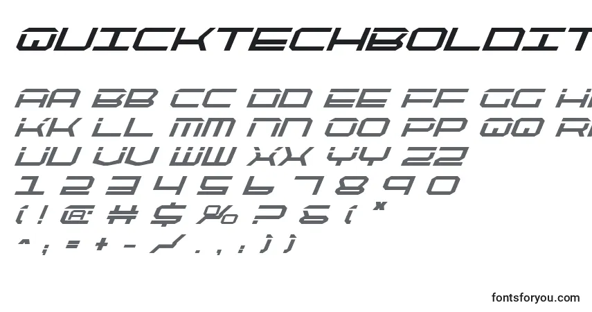 QuicktechBoldItalicフォント–アルファベット、数字、特殊文字