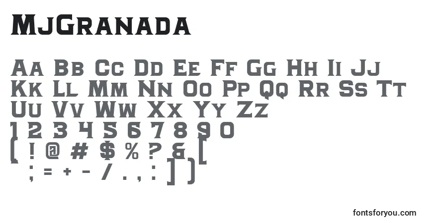 Schriftart MjGranada – Alphabet, Zahlen, spezielle Symbole