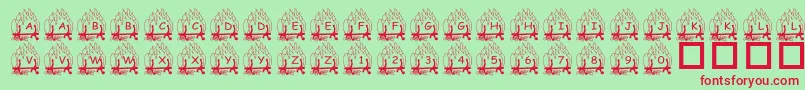 PfYulefire1 Font – Red Fonts on Green Background