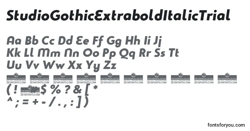 Шрифт StudioGothicExtraboldItalicTrial – алфавит, цифры, специальные символы
