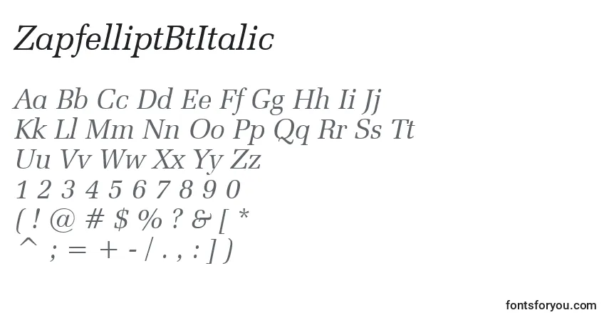 Шрифт ZapfelliptBtItalic – алфавит, цифры, специальные символы