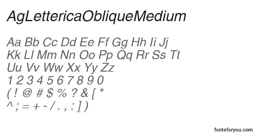 Czcionka AgLettericaObliqueMedium – alfabet, cyfry, specjalne znaki