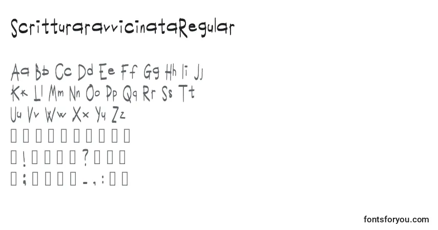 A fonte ScritturaravvicinataRegular – alfabeto, números, caracteres especiais