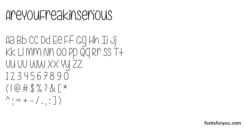 Czcionka AreYouFreakinSerious – alfabet, cyfry, specjalne znaki