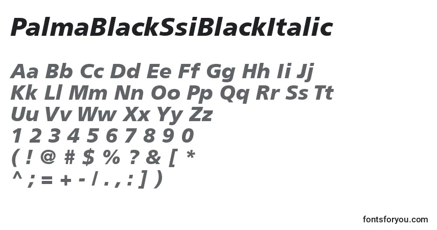 A fonte PalmaBlackSsiBlackItalic – alfabeto, números, caracteres especiais