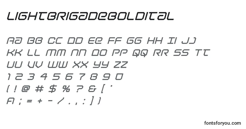 A fonte Lightbrigadeboldital – alfabeto, números, caracteres especiais