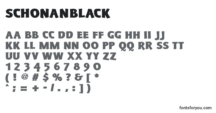 A fonte SchonanBlack – alfabeto, números, caracteres especiais