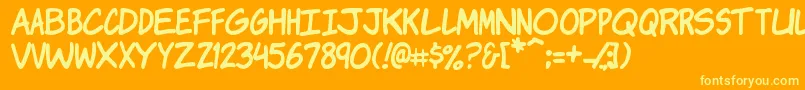 Komikj-Schriftart – Gelbe Schriften auf orangefarbenem Hintergrund