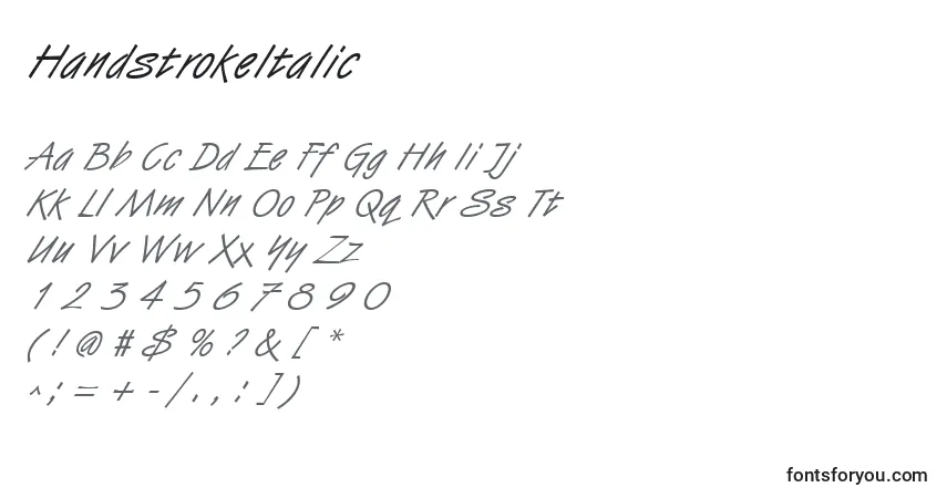 Fuente HandstrokeItalic - alfabeto, números, caracteres especiales