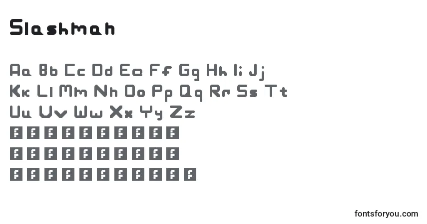 Slashman-fontti – aakkoset, numerot, erikoismerkit