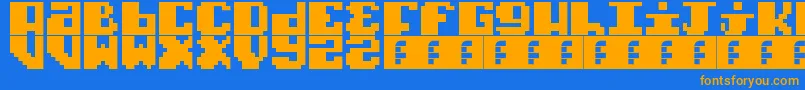 フォントTypoPixel – オレンジ色の文字が青い背景にあります。