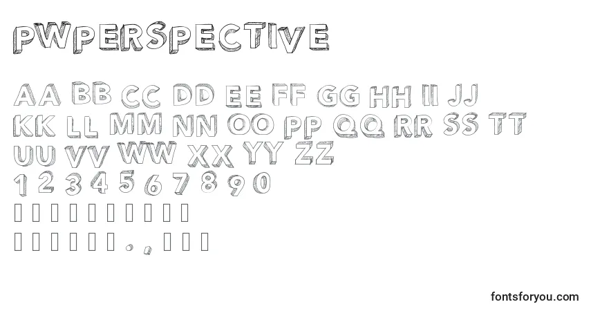 Pwperspective-fontti – aakkoset, numerot, erikoismerkit