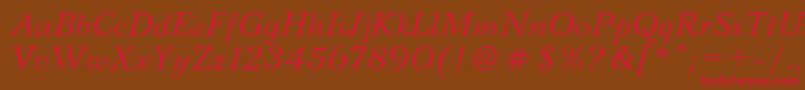BazhanovcItalic-Schriftart – Rote Schriften auf braunem Hintergrund