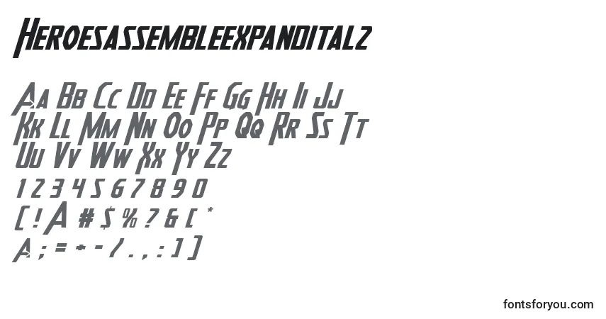 Шрифт Heroesassembleexpandital2 – алфавит, цифры, специальные символы