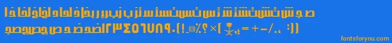 フォントAymThghr2SUNormal. – オレンジ色の文字が青い背景にあります。