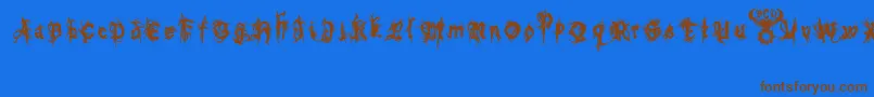 BoltCutterNasty-Schriftart – Braune Schriften auf blauem Hintergrund