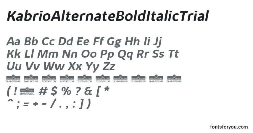 Schriftart KabrioAlternateBoldItalicTrial – Alphabet, Zahlen, spezielle Symbole