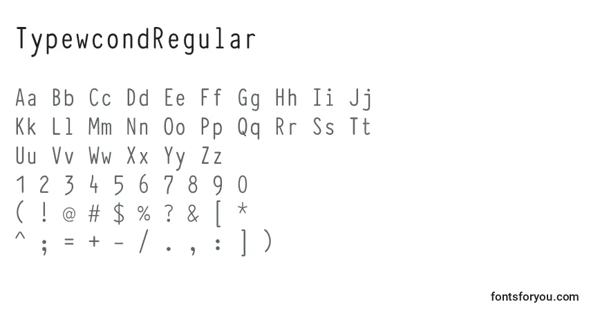 Czcionka TypewcondRegular – alfabet, cyfry, specjalne znaki