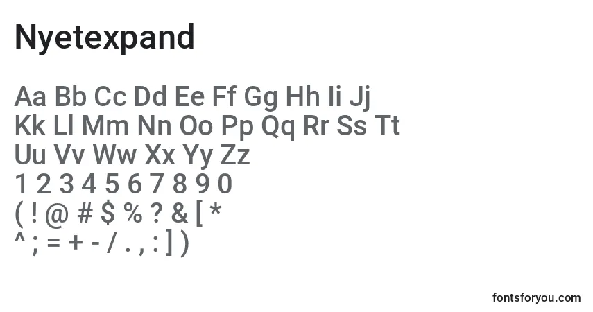 Schriftart Nyetexpand – Alphabet, Zahlen, spezielle Symbole
