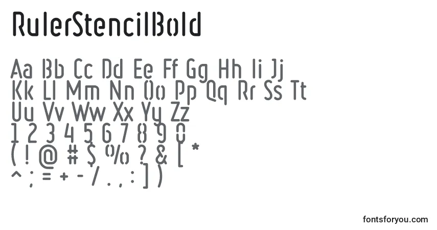 Czcionka RulerStencilBold – alfabet, cyfry, specjalne znaki