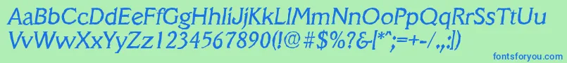 VeracruzantiqueItalic-Schriftart – Blaue Schriften auf grünem Hintergrund