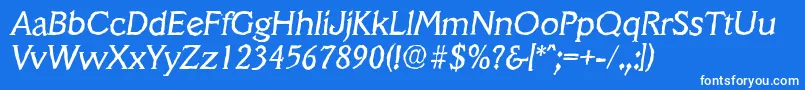 VeracruzantiqueItalic-Schriftart – Weiße Schriften auf blauem Hintergrund