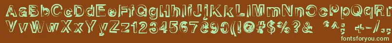 フォントHeatstroke – 緑色の文字が茶色の背景にあります。