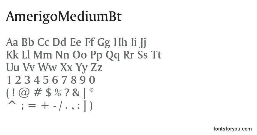 A fonte AmerigoMediumBt – alfabeto, números, caracteres especiais