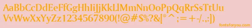 フォントAmerigoMediumBt – オレンジの文字がピンクの背景にあります。