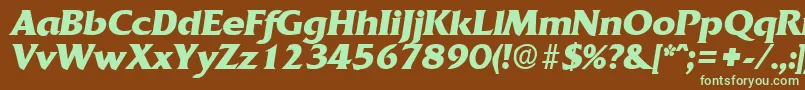 フォントQuadratBoldita – 緑色の文字が茶色の背景にあります。