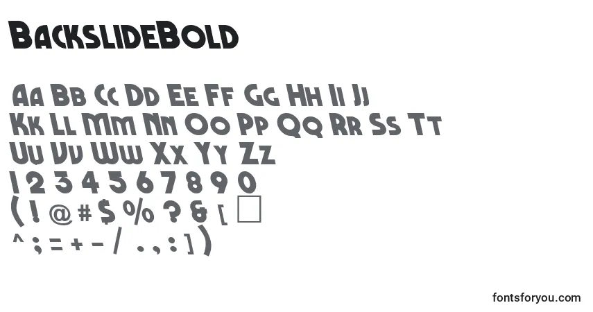 Schriftart BackslideBold – Alphabet, Zahlen, spezielle Symbole