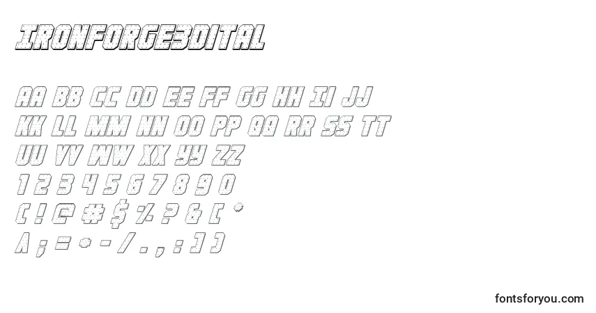 Schriftart Ironforge3Dital – Alphabet, Zahlen, spezielle Symbole