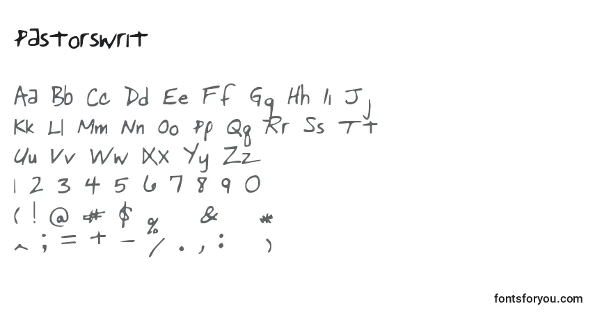 A fonte Pastorswrit – alfabeto, números, caracteres especiais