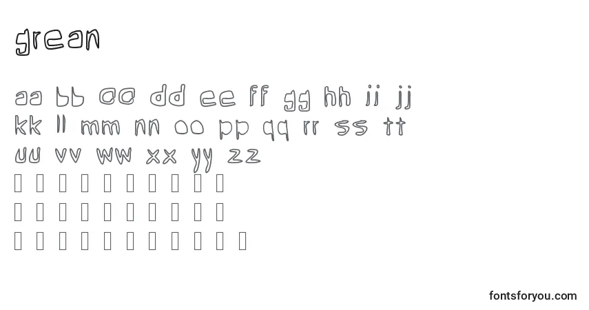 A fonte Grean – alfabeto, números, caracteres especiais