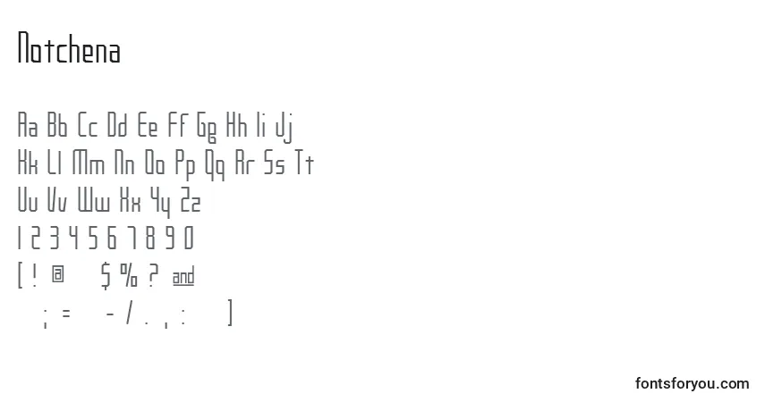 A fonte Notchena – alfabeto, números, caracteres especiais