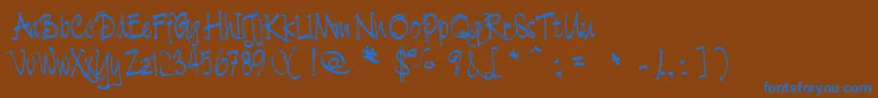 Cratch Font – Blue Fonts on Brown Background