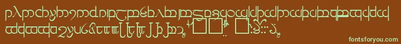 フォントTengwar3 – 緑色の文字が茶色の背景にあります。