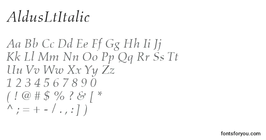 A fonte AldusLtItalic – alfabeto, números, caracteres especiais