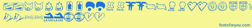 ParodyLogoskate-Schriftart – Blaue Schriften auf gelbem Hintergrund