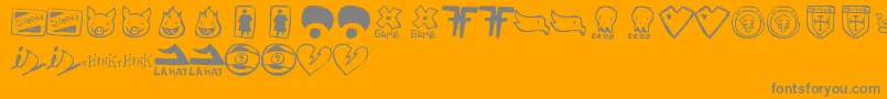 Weitere Informationen zur ParodyLogoskate-Schriftart ParodyLogoskate-Schriftart – Graue Schriften auf orangefarbenem Hintergrund