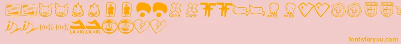 Weitere Informationen zur ParodyLogoskate-Schriftart ParodyLogoskate-Schriftart – Orangefarbene Schriften auf rosa Hintergrund